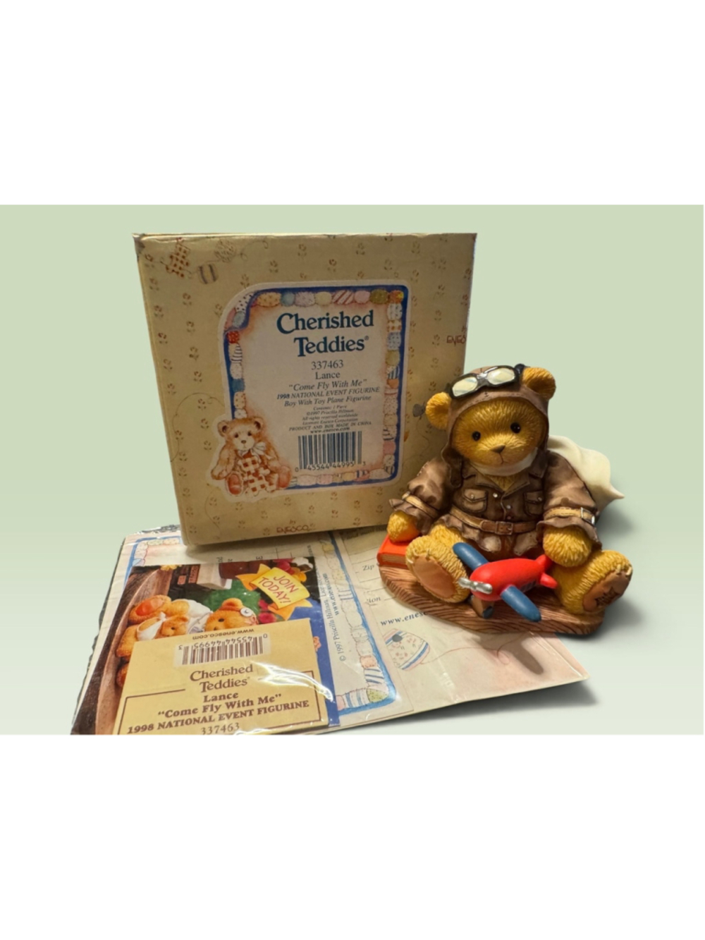 Cherished Teddies Lance 337463 1998 National Event Figurine Pilot Bear